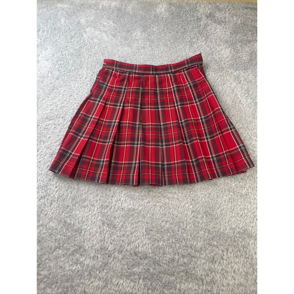 H&M Plaid Pleated Skirt Girls Size 14 Red Tartan Preppy School Uniform Mini